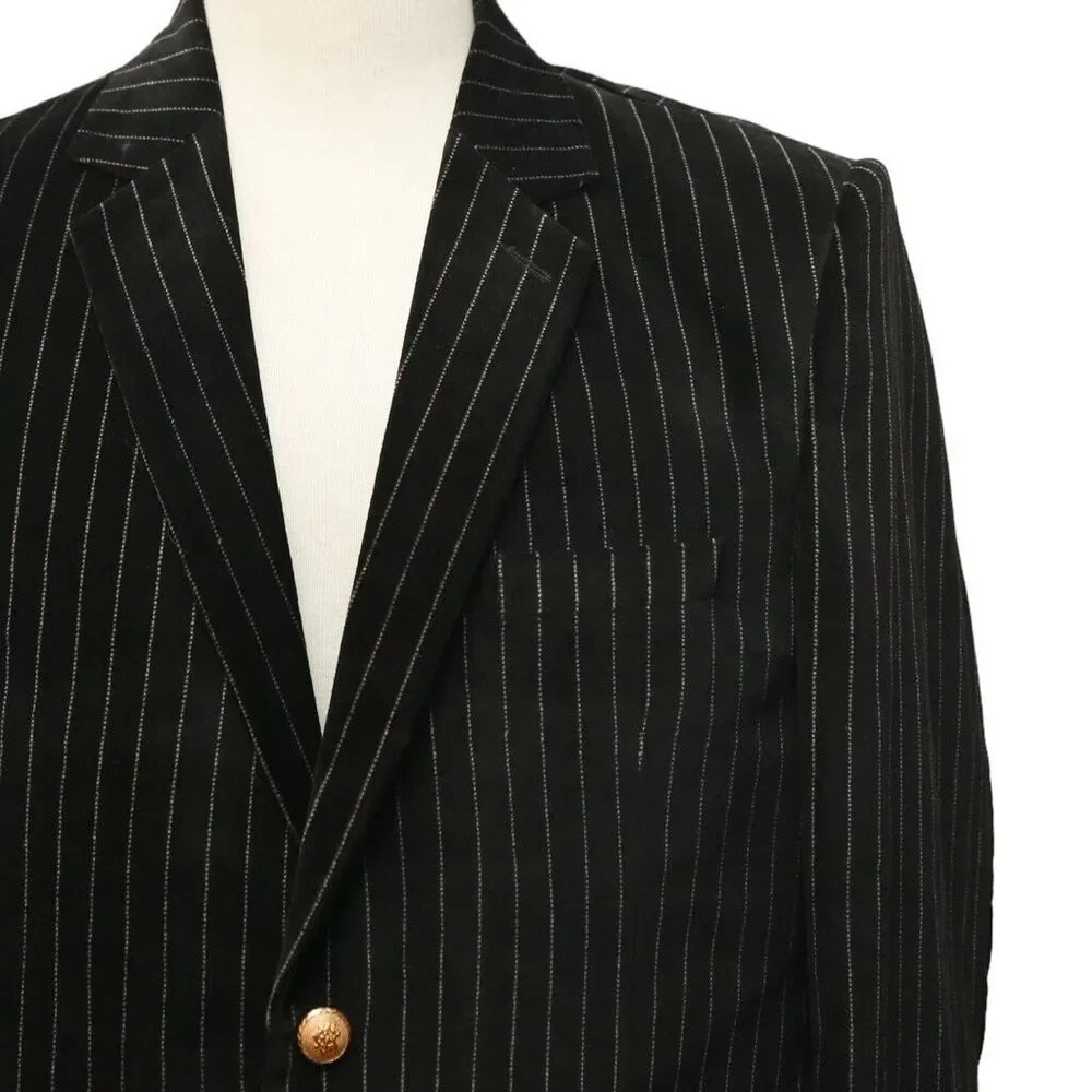Mens Blazer Black Pinstripe Velvet Formal Tuxedo Suit Jacket Sport Coat 44R